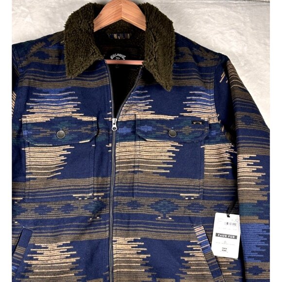 Billabong Barlow Sherpa Mens Jacket Large Aztec Print Blue Tan Southwestern NWT - Picture 10 of 10